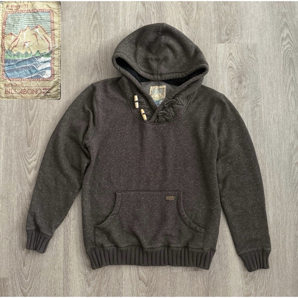 VTG Billabong Hoodie Sherpa Fleece Lined Brown Skate Surf Y2K Streetwear Mens M